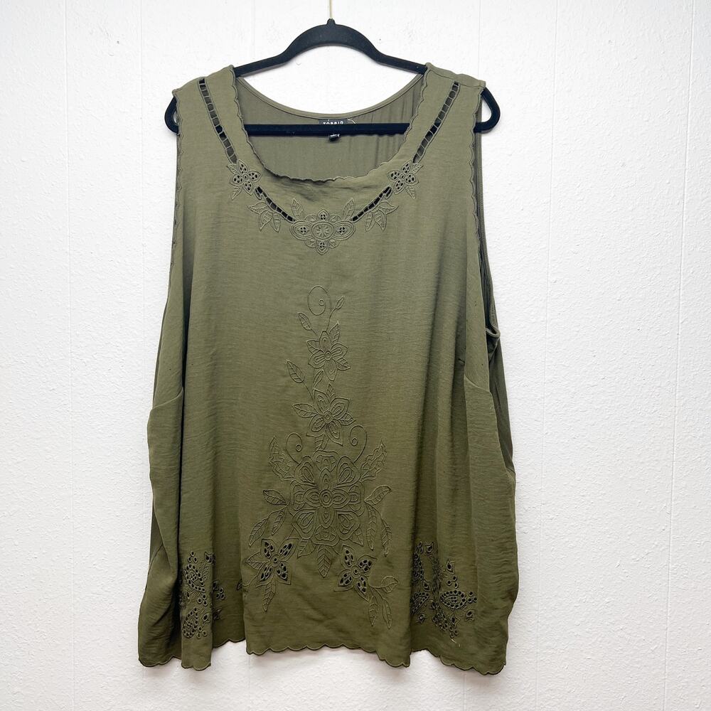 Torrid Embroidered Olive Green Sleeveless Top Womens 5X Dark Forest Fairy Boho